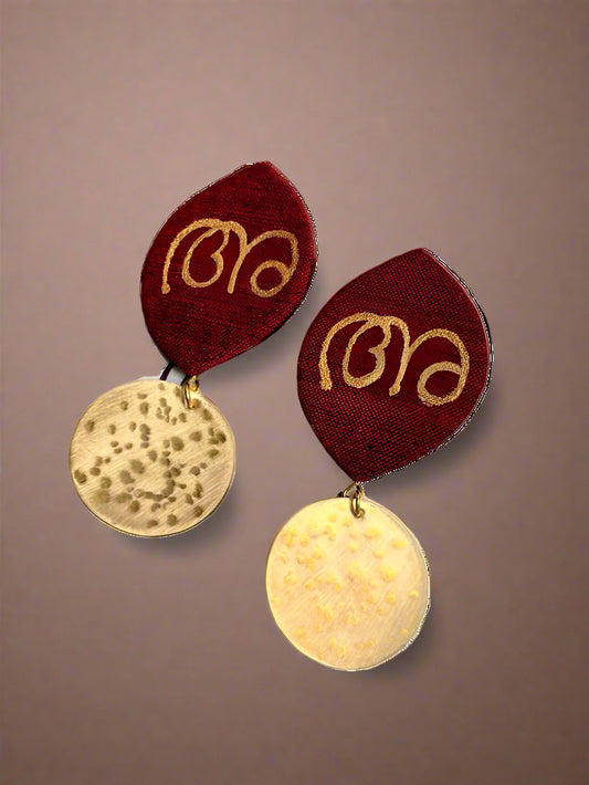 Maroon Cotton and Brass Earrings