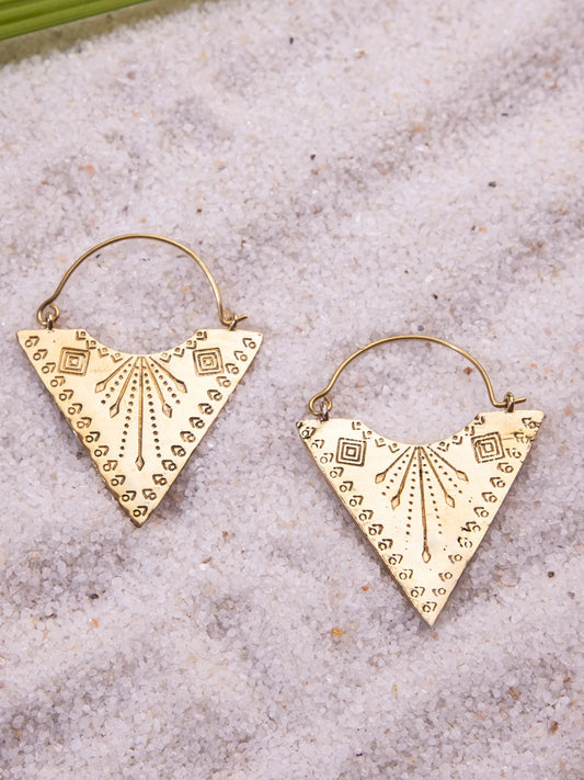 Tribal Triangle Brass Earrings