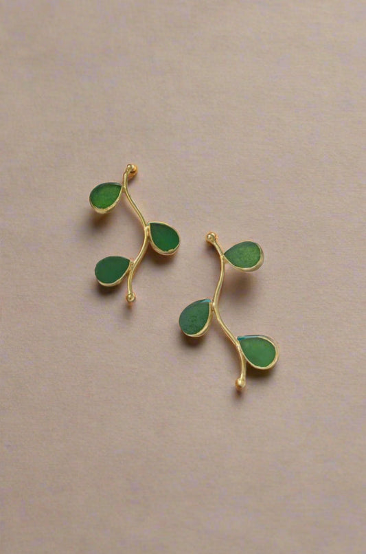 Green Stone Branch Earrings