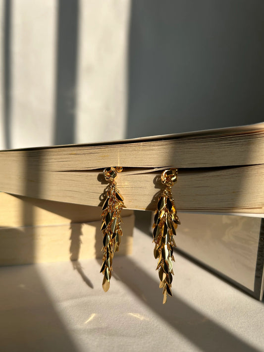 Flared Petals Gold Dangler Earrings