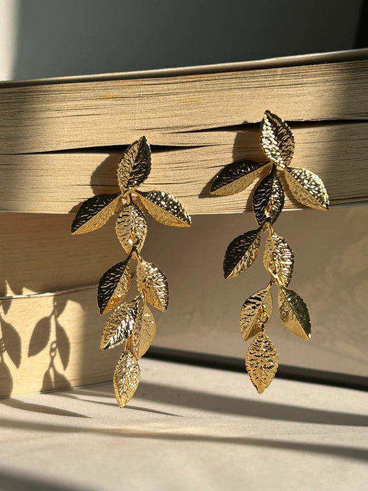 Leaf Golden Dangler Earrings