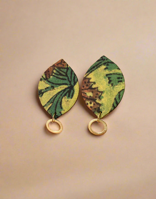 Green Printed Cloth Earrings