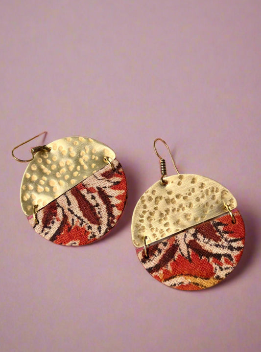 Brown Printed Brass Earrings