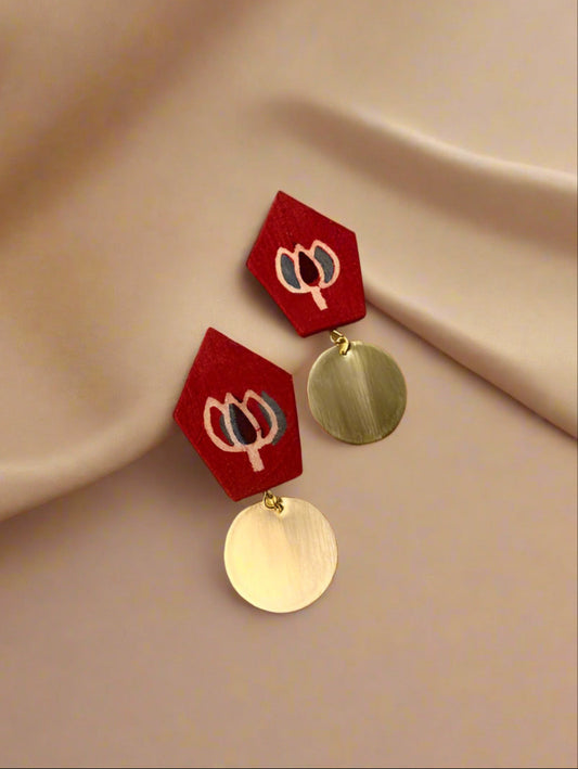 Lotus Motif Printed Brass Earrings