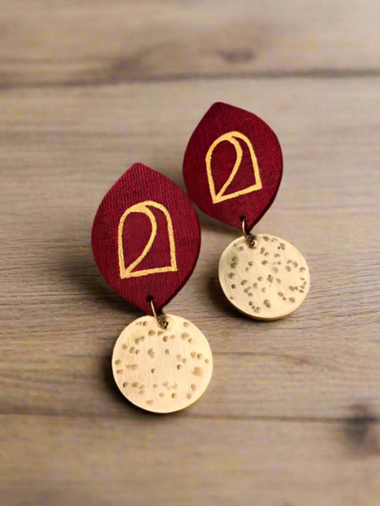 Maroon Cotton and Brass Earrings