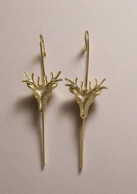 Gold deer head earrings